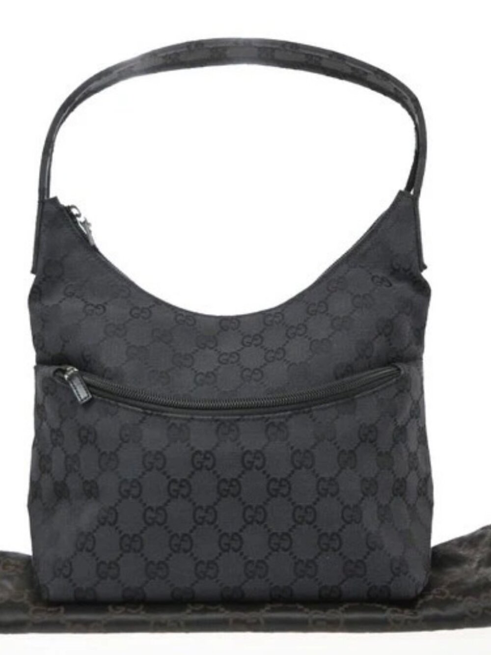 GUCCI Logo GG Pattern Shoulder Bag Canvas Leather Black SHW Italy 69SA218